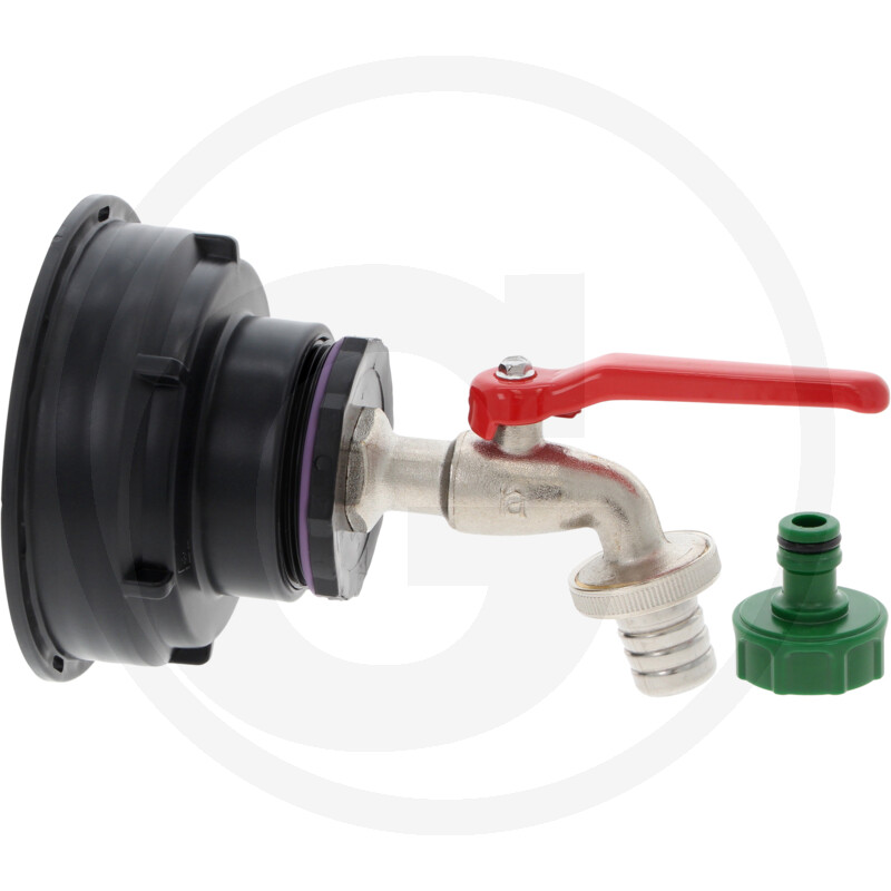 IBC-adapter S100x8 Met Messing Kogelkraan 3/4" En Kunststof Kliksysteem Kraanaansluiting