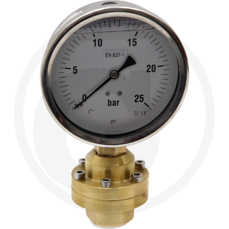 Ø 100 mm, rempli de glycérine, Raccordement du séparateur laiton 3/4" BSP IG, Ressort du tube : Membrane en caoutchouc