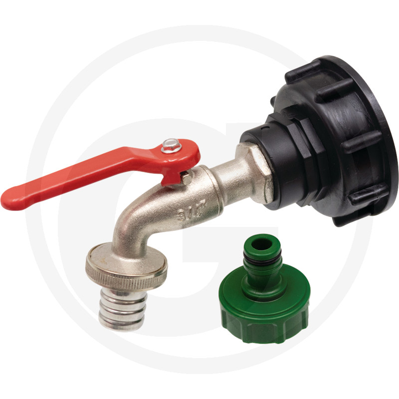 IBC-adapters S60x6 met messing kogelkraan 3/4" en kunststof kliksysteem kraanaansluiting