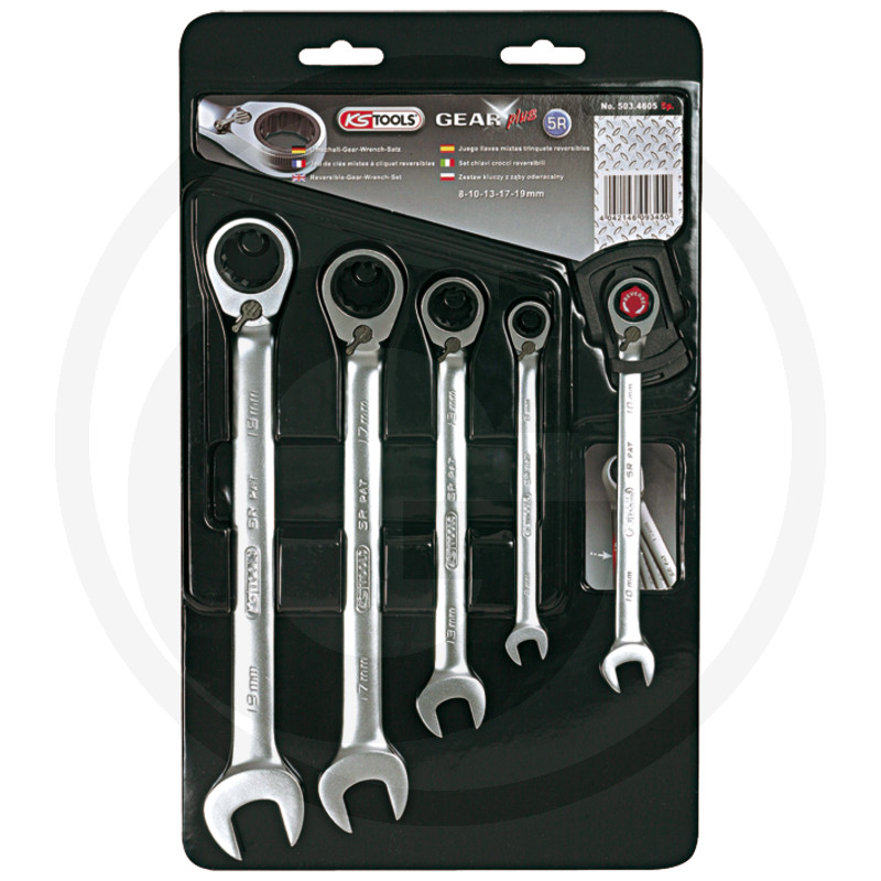 KS Tools GEARplus® Clé à cliquet à anneau, commutable, 5 pièces, 5/16" - 3/4"