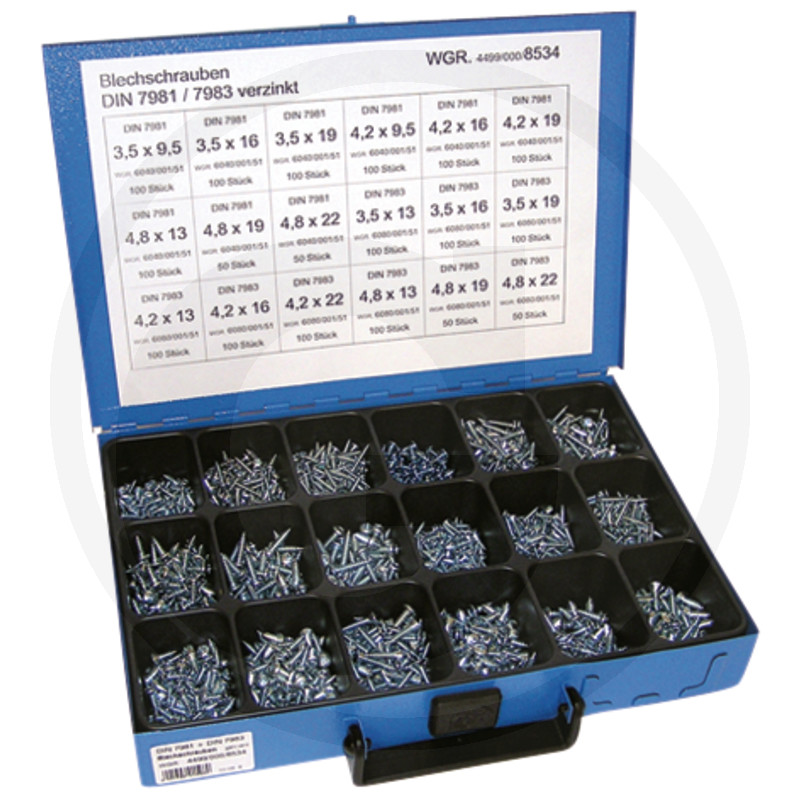 Assortiment plaatschroeven, 1.600 stuks, 18-voudig