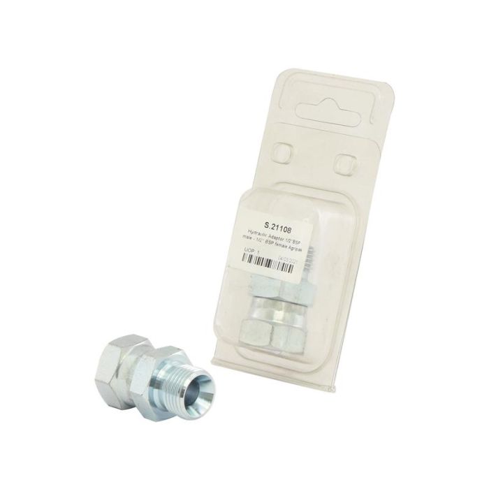 Hydraulisch verloopstuk 1/2'' BSP Man x 1/2'' BSP Wartelmoer, vrouwelijk (Agripak 1 stk.)