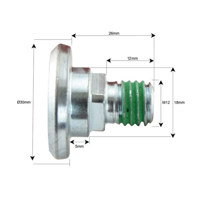 Mesbout + moer- M12 x26mm -  Vervanging voor Fella