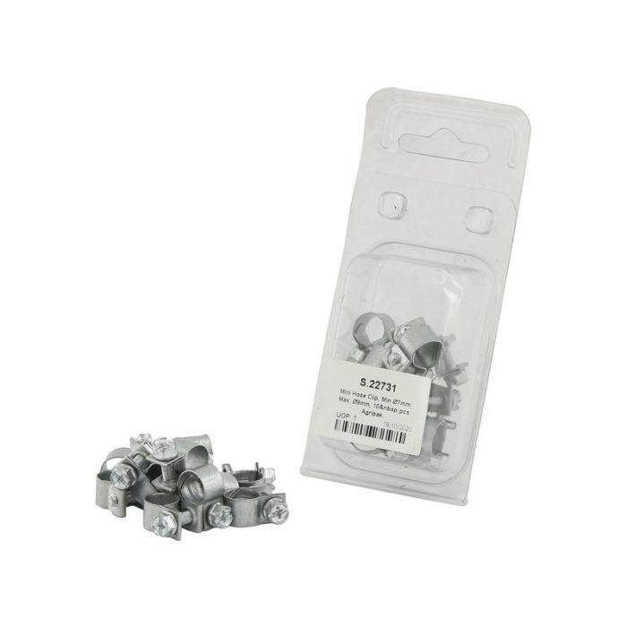 Mini clamp, Minimum Ø7mm, Maximum Ø9mm, 10 pièces Agripak. Mini clamp, Minimum Ø7mm, Maximum Ø9mm, 10 pièces Agripak.