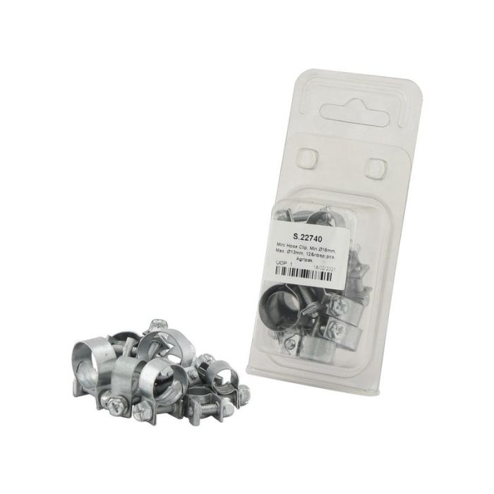 Miniklemme, Min Ø16mm, Max Ø13mm, 12 Stück Agripak.