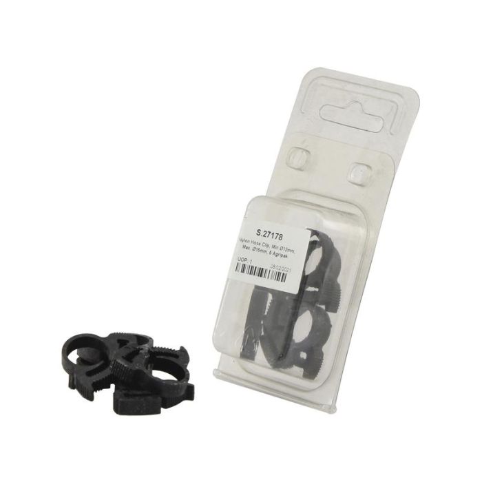 Collier de serrage en nylon, Ø12mm minimum, Ø15mm maximum, 5 pièces Agripak.