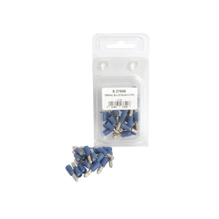 Borne de câble Bullet Ins, décharge de traction simple, - Mâle, 4.0mm, Bleu (1.5 - 2.5mm) (Agripak 25 pièces)