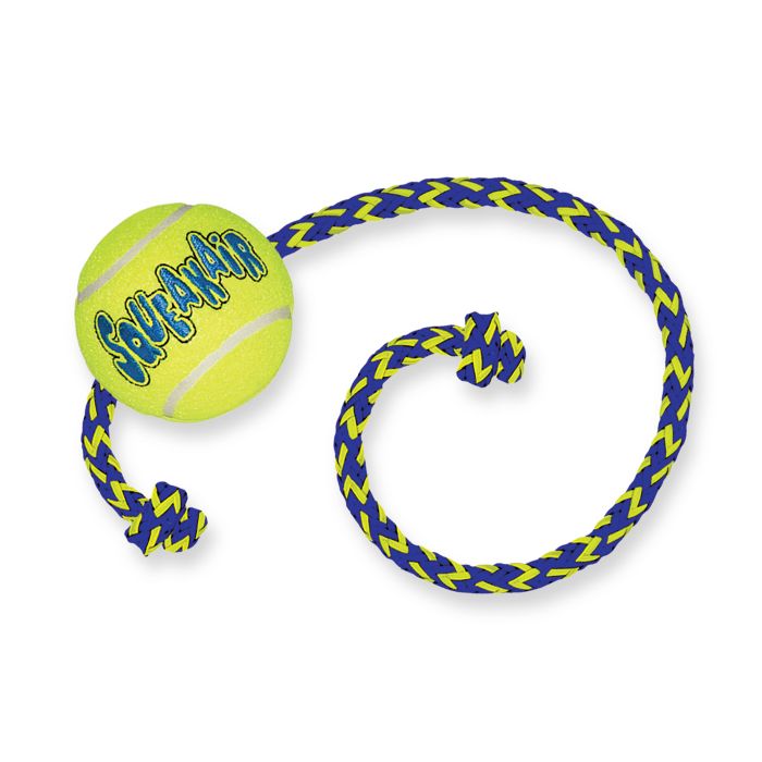 Kong Air Squeaker Tennis Ball M 6 cm met touw 52 cm Kong Air Squeaker Tennis Ball M 6 cm met touw 52 cm