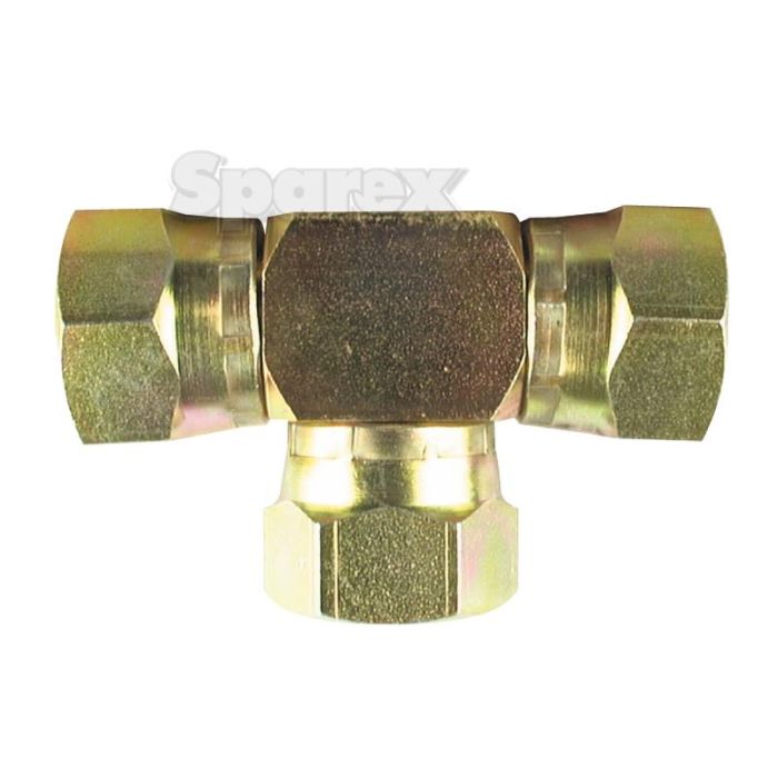 Hydraulische T-koppeling 3/8'' BSP Wartelmoer, vrouwelijk x 3/8'' BSP Wartelmoer, vrouwelijk x 3/8'' BSP Wartelmoer, vrouwelijk