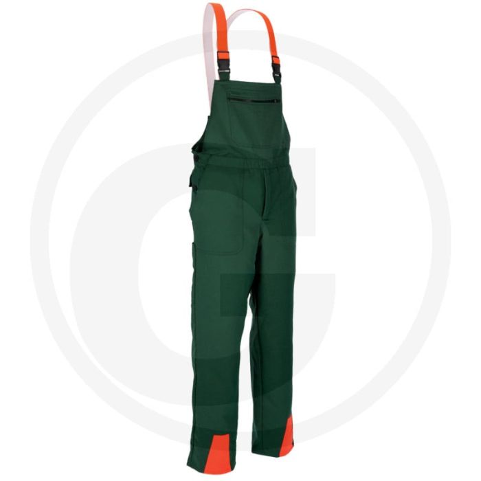 Tuinbroek met snij- en zaagbescherming c vorm a, snij- en zaagbeschermingsklasse 1 - kleur: groen / fel oranje
