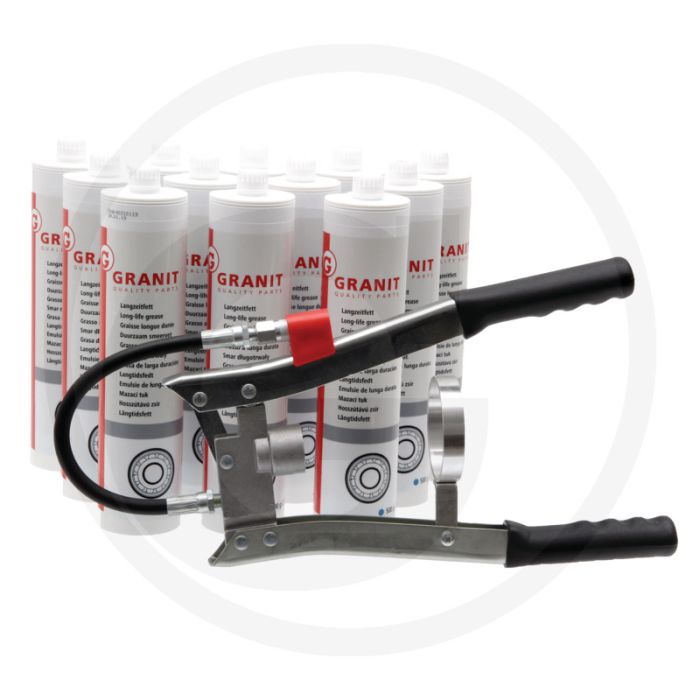 Tweehandenvetspuit + 12x duurzaam vet 500g