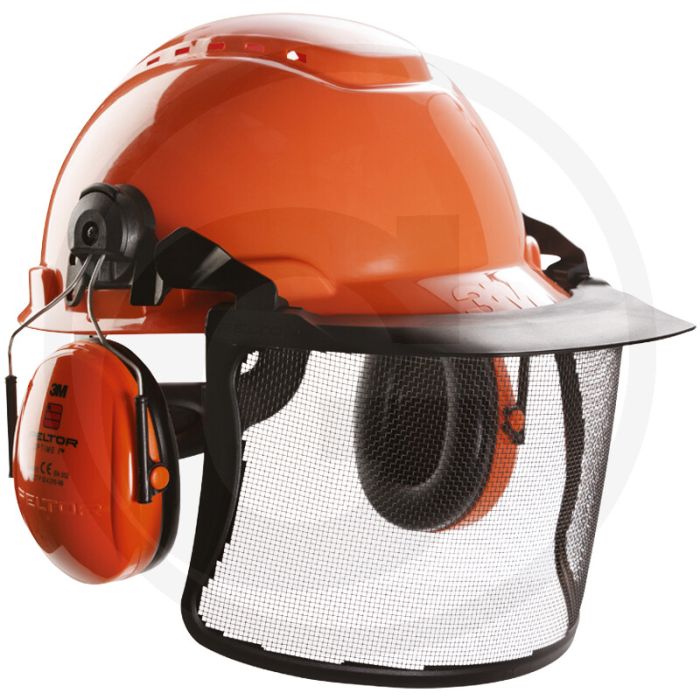 Bosbouwhelmcombinatie comfort designed by 3 m - hoofdbescherming met draadgaas-vizier (nylon mesh-v4g)