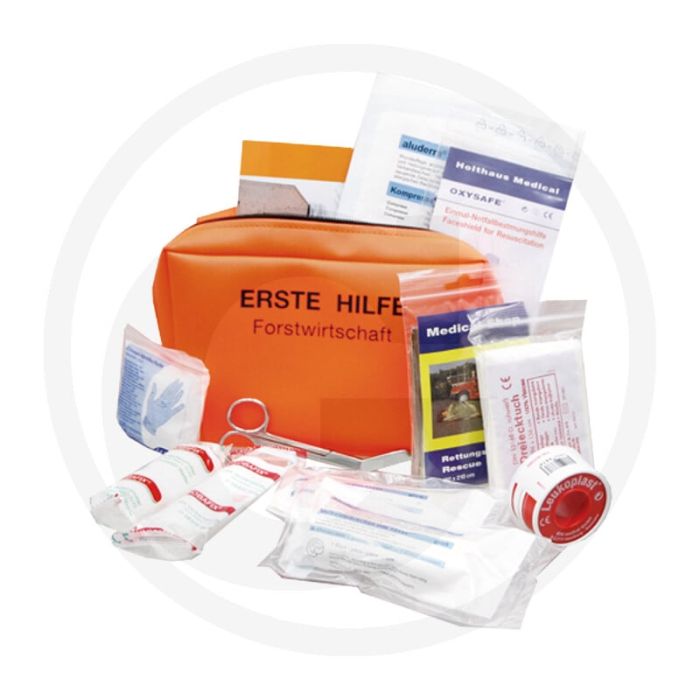 Sac à bandages - version forestière avec divers pansements, bandages et matériel de premiers secours