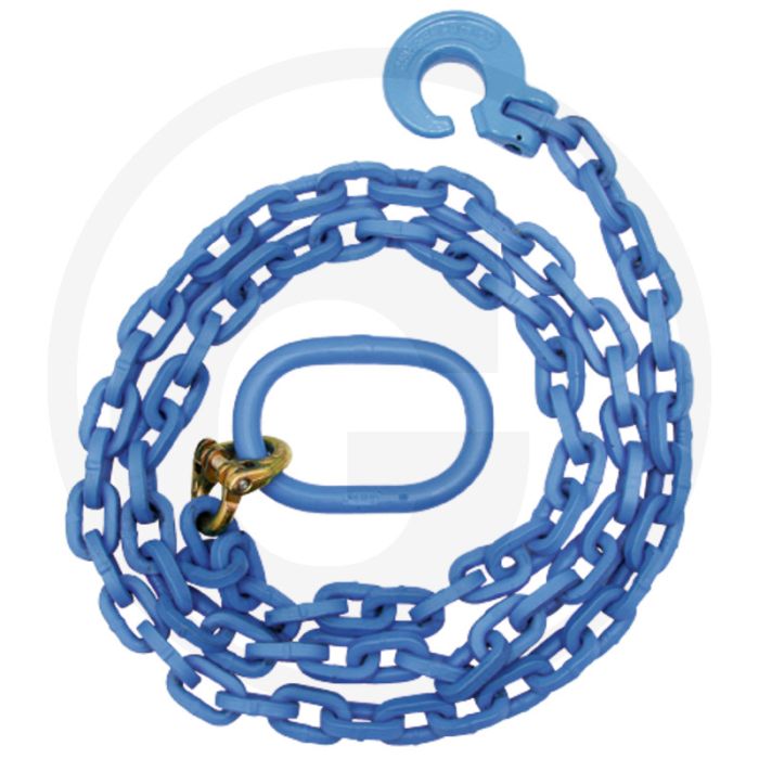 Chaîne spéciale grade 10, ronde, avec crochet paille et œil ovale - épaisseur 8mm, longueur 2.5m