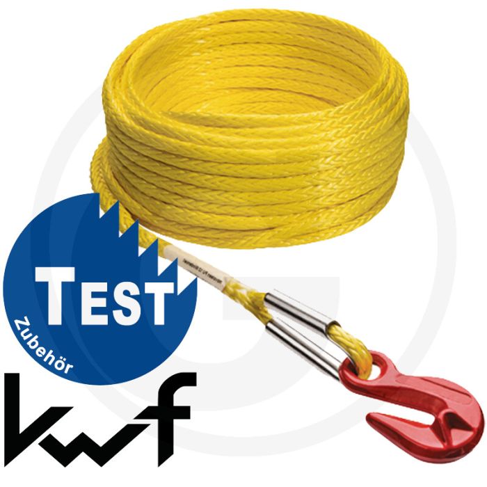 Novoleen liertouw met metaal verstevigde lus en inkorthaak - 12mm Ø, 60m lengte, 13,5t breukbelasting Novoleen liertouw met metaal verstevigde lus en inkorthaak - 12mm Ø, 60m lengte, 13,5t breukbelasting