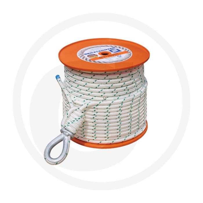Liertouw met metalen ring in touw - 50m lengte, 5,1 ton max. breukbelasting Liertouw met metalen ring in touw - 50m lengte, 5,1 ton max. breukbelasting