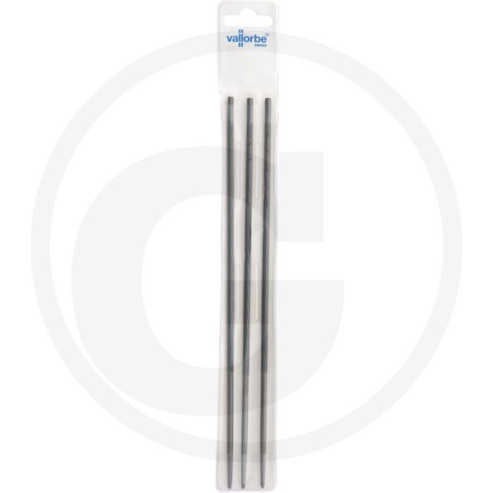 Lime pour tronçonneuse Vallorbe en emballage de vente, lot de 3 - compatible avec les lames de 1/4" et 3/8" - Ø 4,0 mm