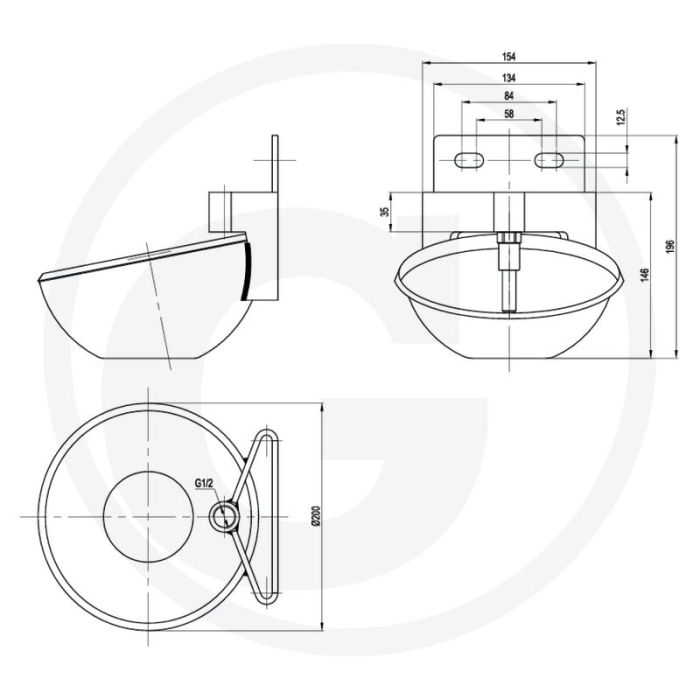 Beckentränke für sauen \/ ferkel in der abferkelbox mit montagewinkel 4 mm