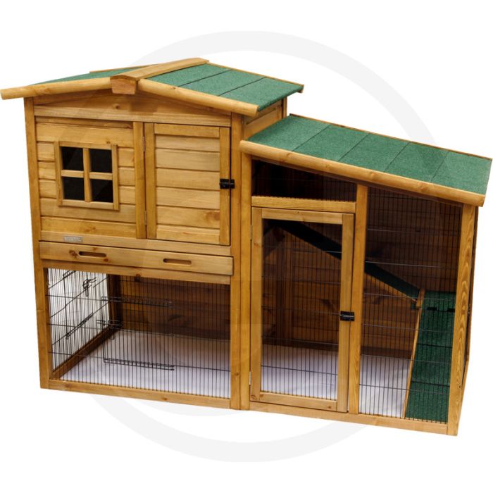 Hok voor kleine dieren met buitenren en overkapping - sparrenhout, geglazuurd, weerbestendig dak - 1600 x 800 x 1170 mm