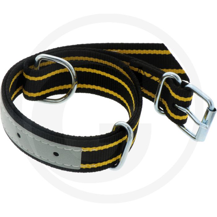 Halsband voor koeien, runderen en jonge dieren, zacht voor de huid, rolgesp, leer versterkt - zwart / geel, 1300 x 40 mm