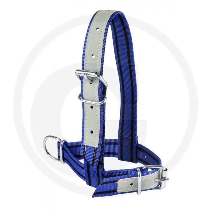 Horizont halster nylon blauw - voor kalveren - hoogwaardig nylon - lederen uitvoering - met gesp