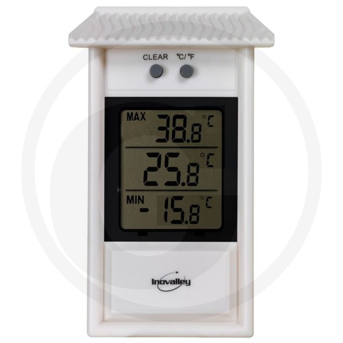 Horizont thermometer weiss mit digitaler temperaturanzeige und min-max-funktion