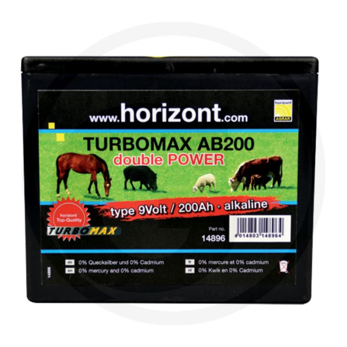 Horizont droge batterij turbomax ab 200 - alkalisch, 9v, 200ah, grote behuizing