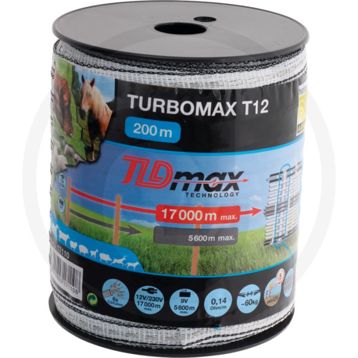 Horizont schriklint turbomax t12 - 12 mm, 200 m, 0,3 mm tld, 0,14 ohm/m, 17km/5,6km, 60 kg, wit/grijs