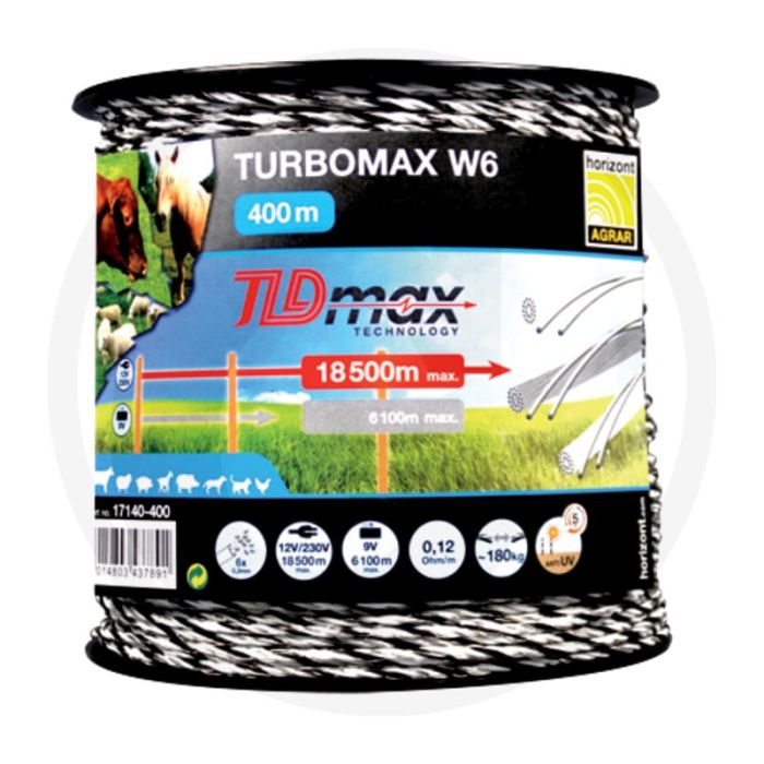 Horizont schrikdraad turbomax w6 - 1000m rol - 0,12 ohm/m geleidingsvermogen
