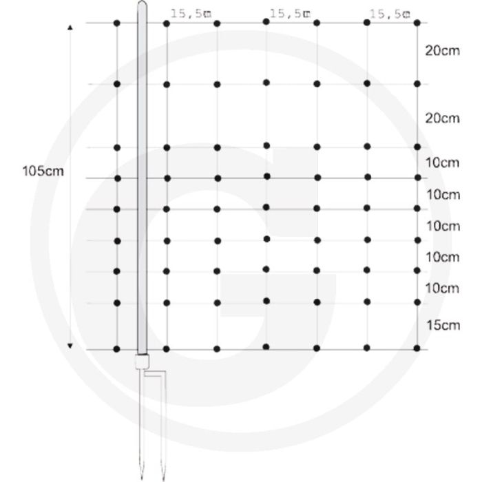 Horizont net voor schapen horinet met dubbele punt - 50m x 1,05m, 14 palen, gele draden