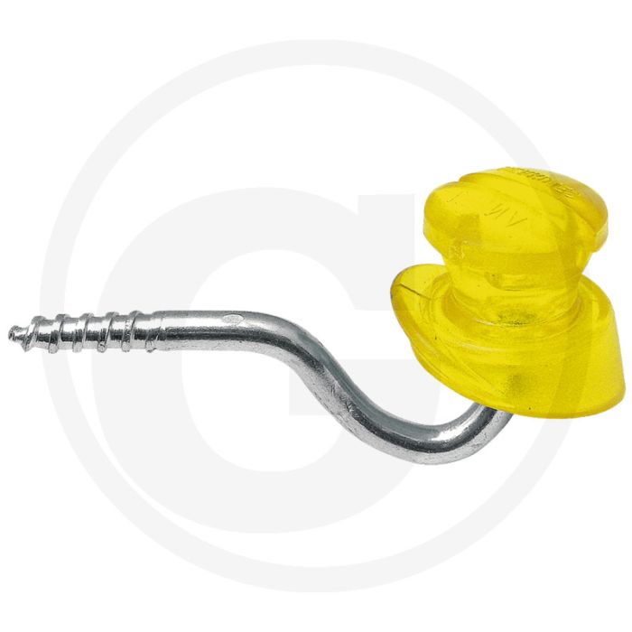 Schroef-isolatoren geel transparant, van polycarbonaat, met verzinkte ijzeren steun 6 mm, ook voor banden tot 10 mm - 6 mm steun