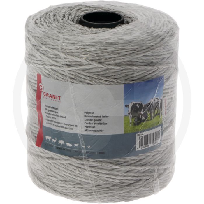 Schrikdraad 400m rol, wit, 2,75 ohm/m, 9 draden, 100kg breukbelasting