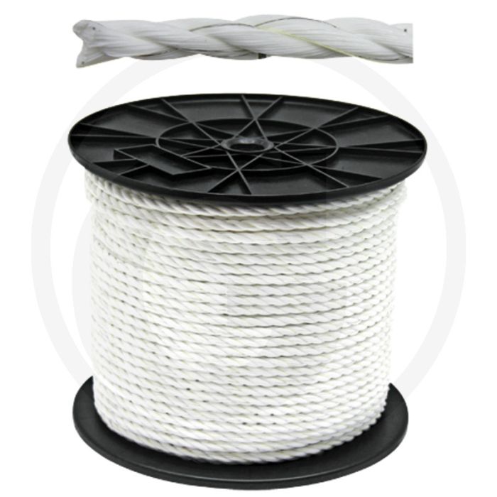 Schrikdraad 200m / 8mm pe monodraad, wit, 3,87 ohm/m, 6 draden, 800kg breukbelasting