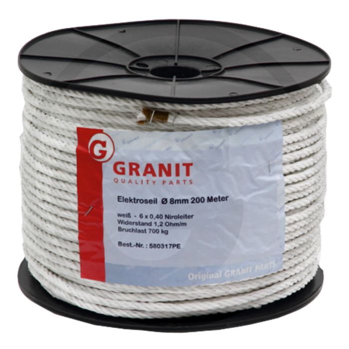 Schrikdraad 200m x 8mm wit pp-draad 1,2 ohm/m 6 x 0,80 700kg breukbelasting