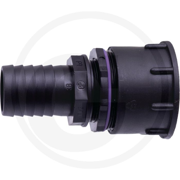 Ibc adapter s60x6 met 38 mm slangtule - draad: s60x6, slangtule-Ø: 38 mm