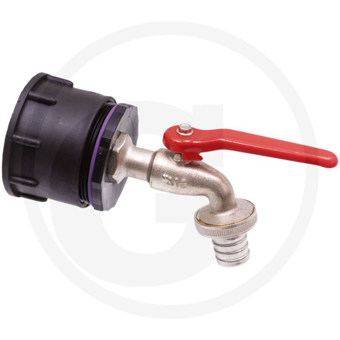 Ibc-adapter lang s60x6 inclusief messing kogelkraan 3/4" en slangtule Ø: 19 mm - uitvoering: "profi" met afdichting