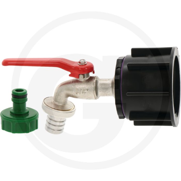 Ibc-adapter lang s60x6 inclusief messing kogelkraan 3/4” en kunststof kliksysteem kraanaansluiting - profi met afdichting