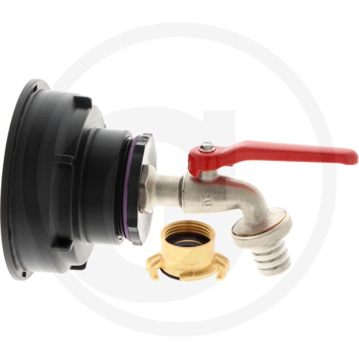 Ibc-adapter kort s100x8 inclusief messing kogelkraan en kunststof kliksysteem kraanaansluiting - draad: s100x8