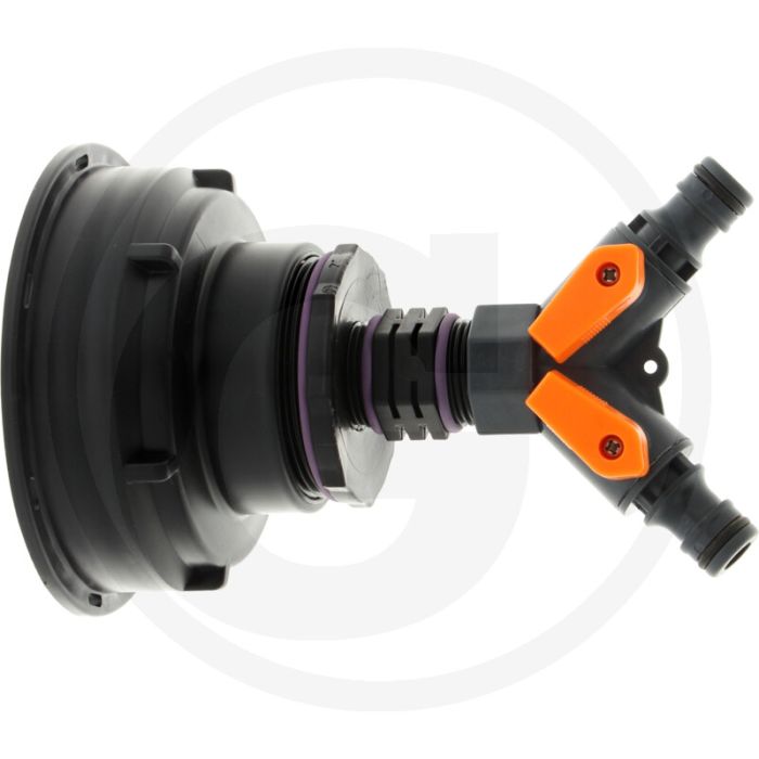 Adaptateur Ibc S100x8 avec vanne à 2 voies - avec 2 sorties, réglable - traitement du lisier et technologie du biogaz