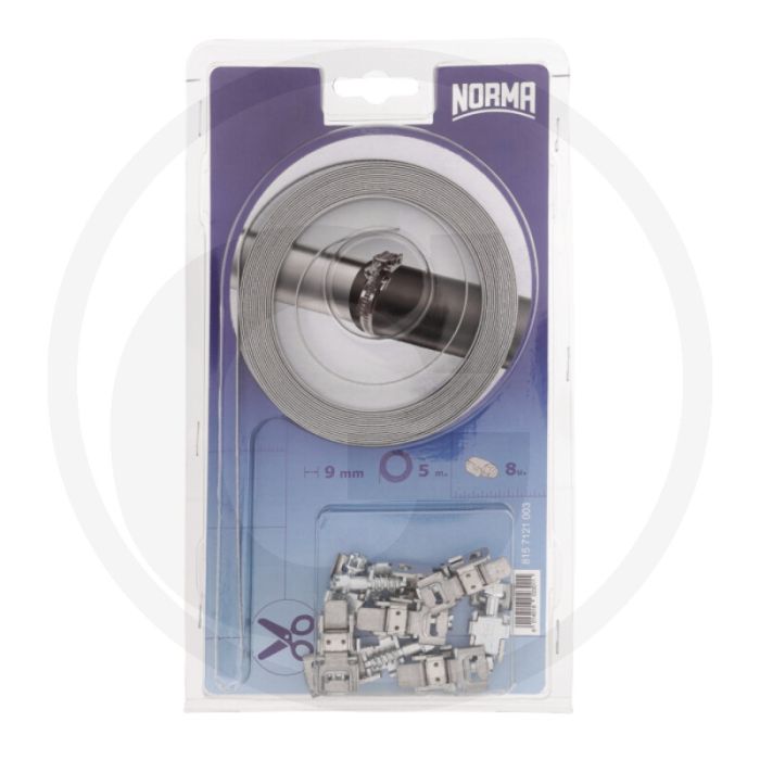 Norma norma eindeloze band kit 5/9 inclusief 8 koppen - roestvrijstaal (w2b) - lengte 5000 mm