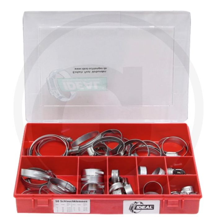 Assortiment de colliers de serrage, largeur de bande : 12 mm, contenu : 50 pièces - acier DIN 3017 W1, galvanisé