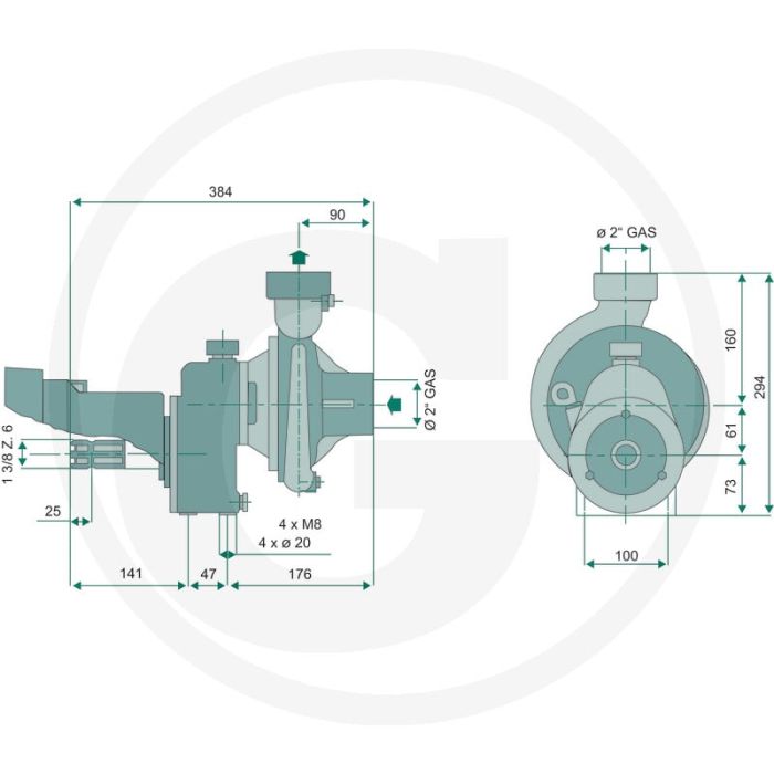 Rovatti kreiselpumpe t0-50 1:7,77 - max. opbrengst: 33 m³/h