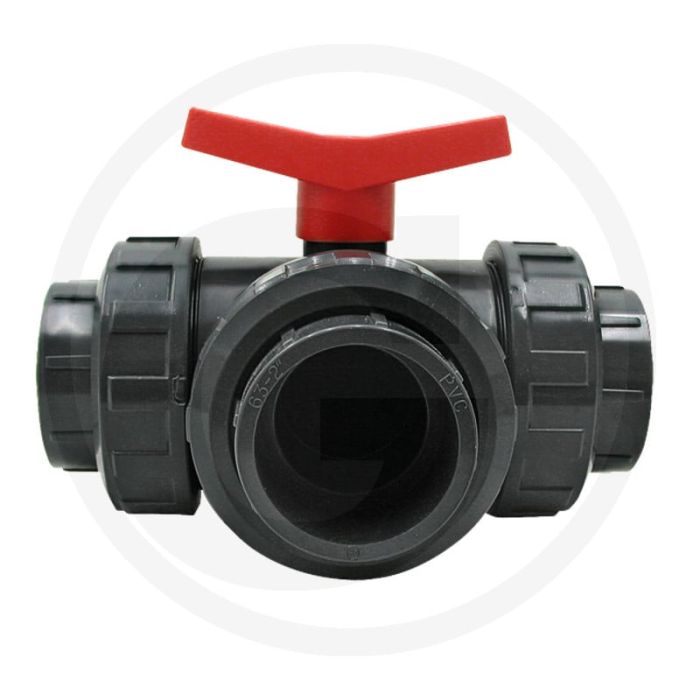 Kogelkraan met t-boring - type: 3-wege, Ø 50 mm, pvc - 10 bar