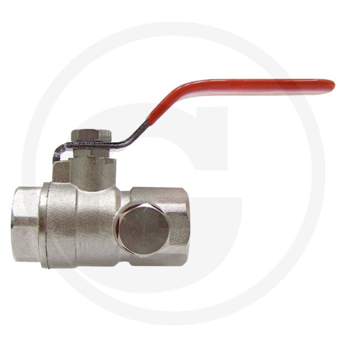 Kogelkraan 1/2" messing, 2-weg met leegmaken, max. 30 bar