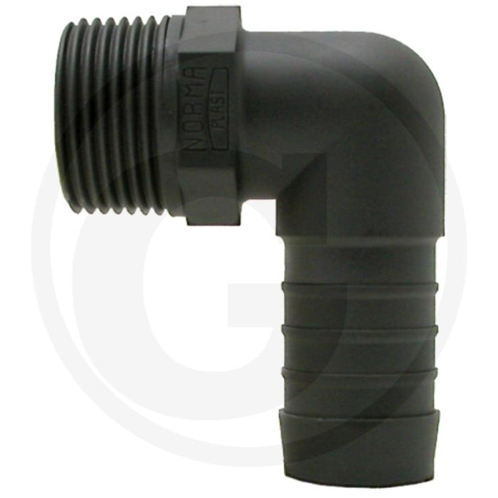 Hoek 90° - pvc, Ø 19mm, 3/4" buitendraad, l 45mm, c 19mm, h2 15mm