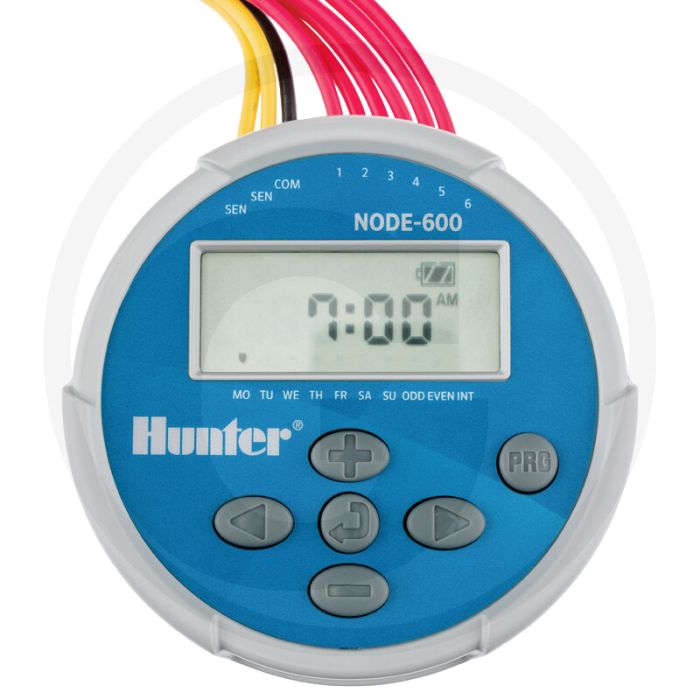 Hunter beregeningscomputer node-600 6 zones - op batterijen, lcd-display, 3 programma's, 4 starttijden, 6 uur looptijd