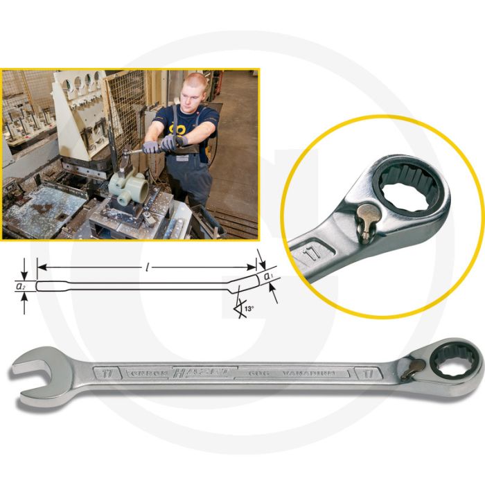 Hazet ringratel-steeksleutel 17mm, extra stabiel hazet-doppel-t-profil