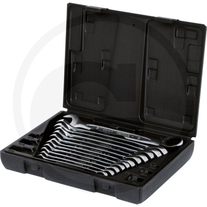 Ks tools ratelringsteeksleutelset: 8 - 19 mm gearplus, schakelbaar, 12-delig - flanktraction-profil, 72 tanden, kunststof koffer