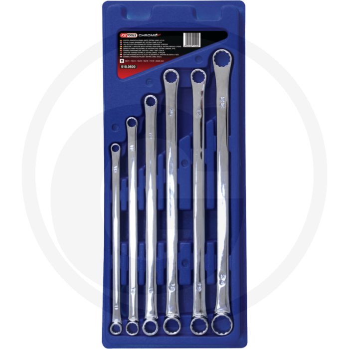 Ks tools chromeplus® extra lange ringsleutelset 6-dlg. 10-11, 12-14, 13-15, 16-18, 17-19, 22-24 mm - flanktraction-profil, dünnwandig, hochglanz verchromt