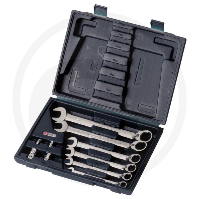 Ks tools gearplus® ratelring-steeksleutelset, omschakelbaar, 10-delig, 8 - 19 mm, met adapter - ringratel-steeksleutel, 72 tanden